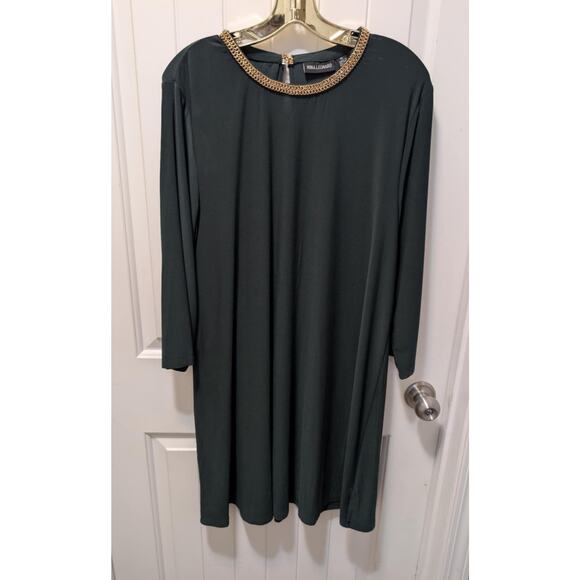 Womens XL Nina Leonard Green Sheath Dress Miracle Matte Travel Workwear Cocktail - Picture 1 of 9